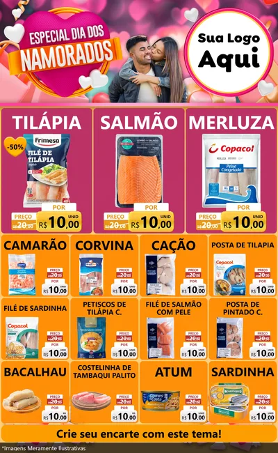Modelo de Encarte para Encarte Grande com o tema Especial Dia dos Namorados para Peixaria