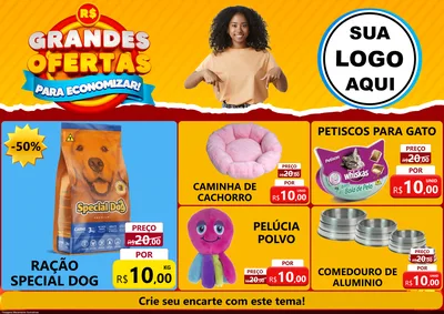 Modelo de Encarte para Encarte A4 Horizontal com o tema Grandes Ofertas Para Economizar! para Pet Shop