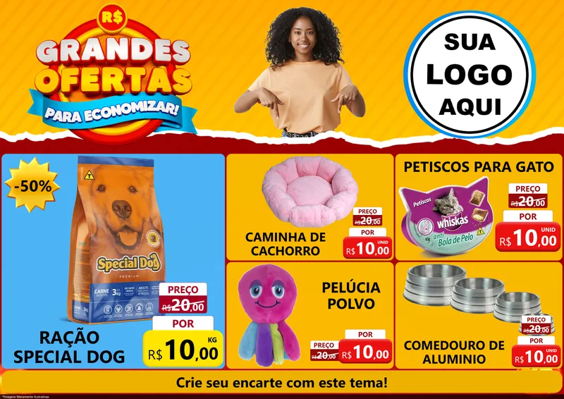Modelo de Encarte para Encarte A4 Horizontal com o tema Grandes Ofertas Para Economizar! para Pet Shop