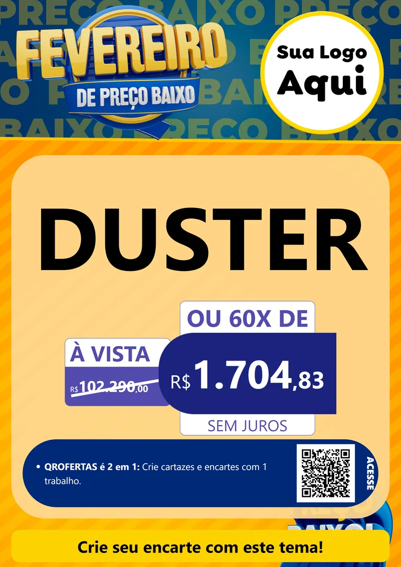Modelo de Cartaz para Cartaz A4 Vertical com o tema Fevereiro de Preço Baixo para Concessionaria de Carros
