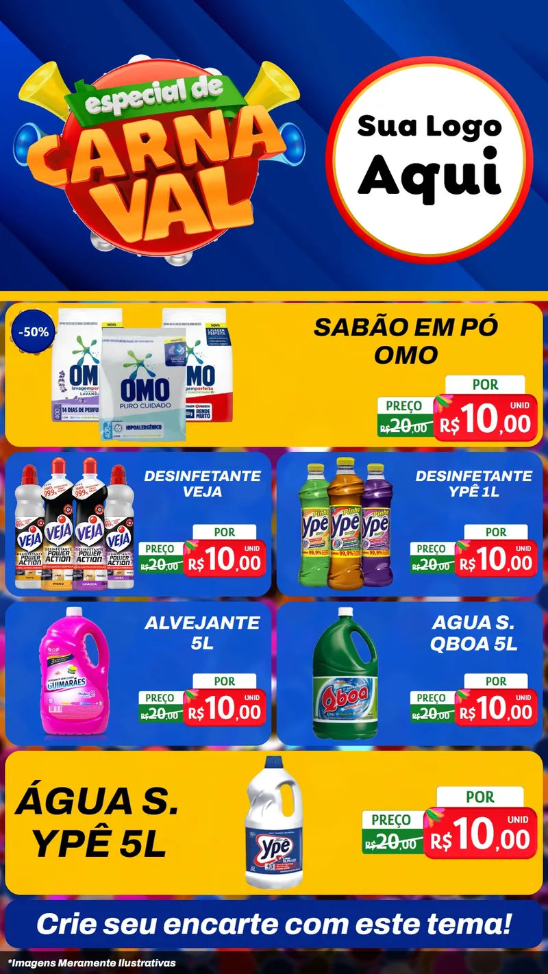 Modelo de TV para TV Vertical com o tema Especial de Carnaval para Produtos de Limpeza