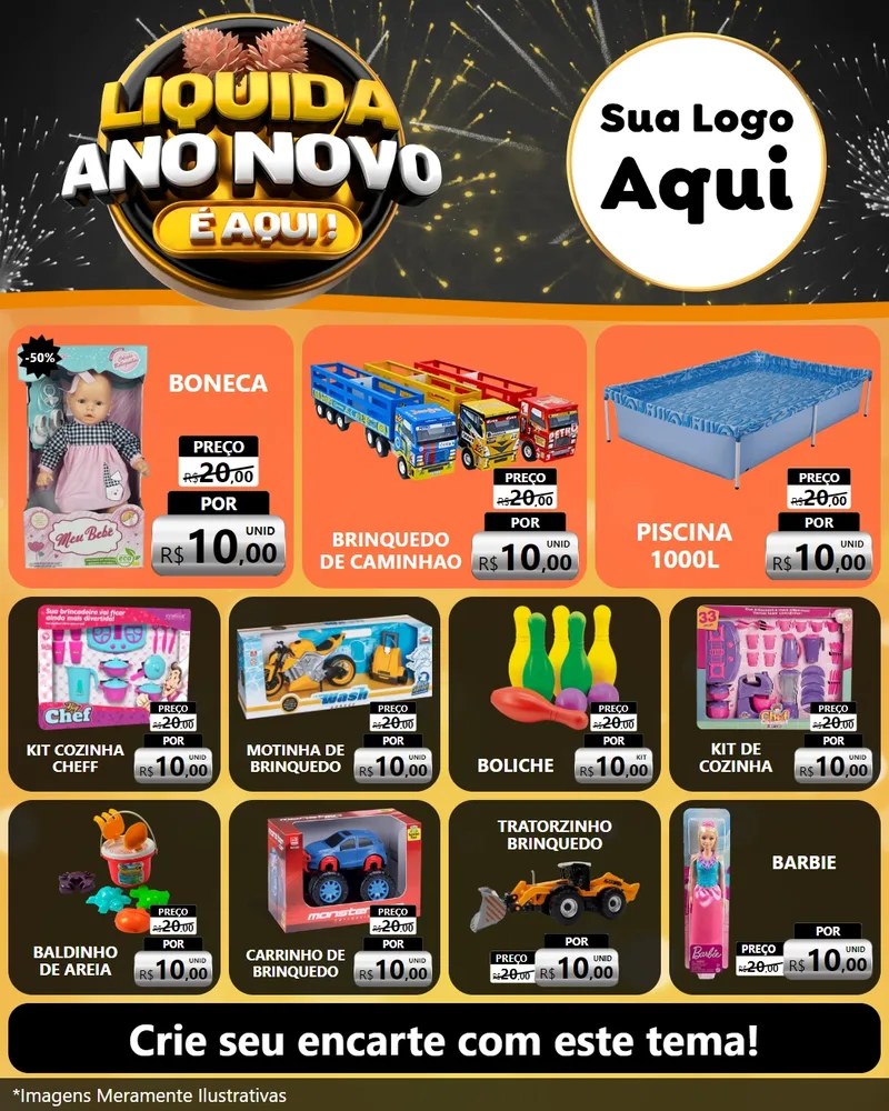 Modelo de Rede Social para Feed Instagram com o tema Liquida Ano Novo É Aqui! para Brinquedos