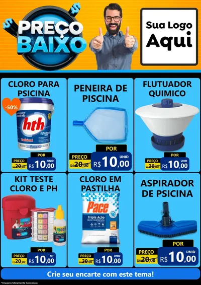 Modelo de Encarte para Encarte A4 Vertical com o tema Preço Baixo para Produtos para Piscina