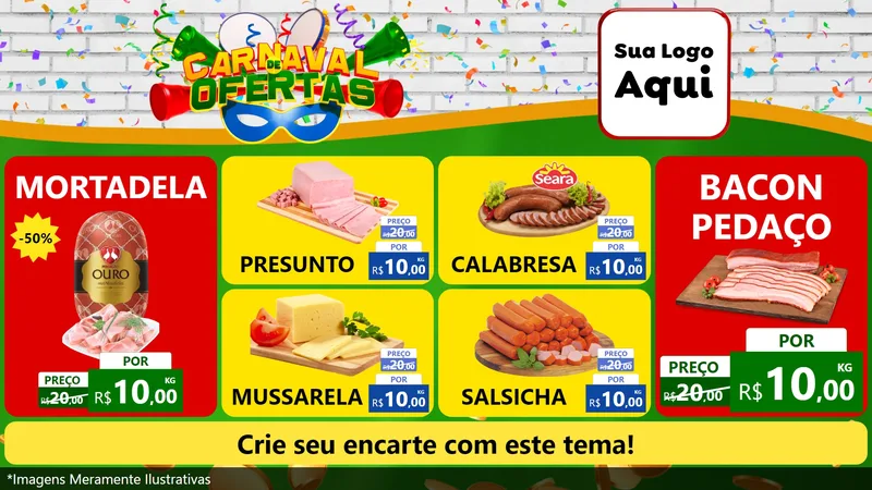 Modelo de TV para TV Horizontal com o tema Carnaval de Ofertas para Frios e Laticínios