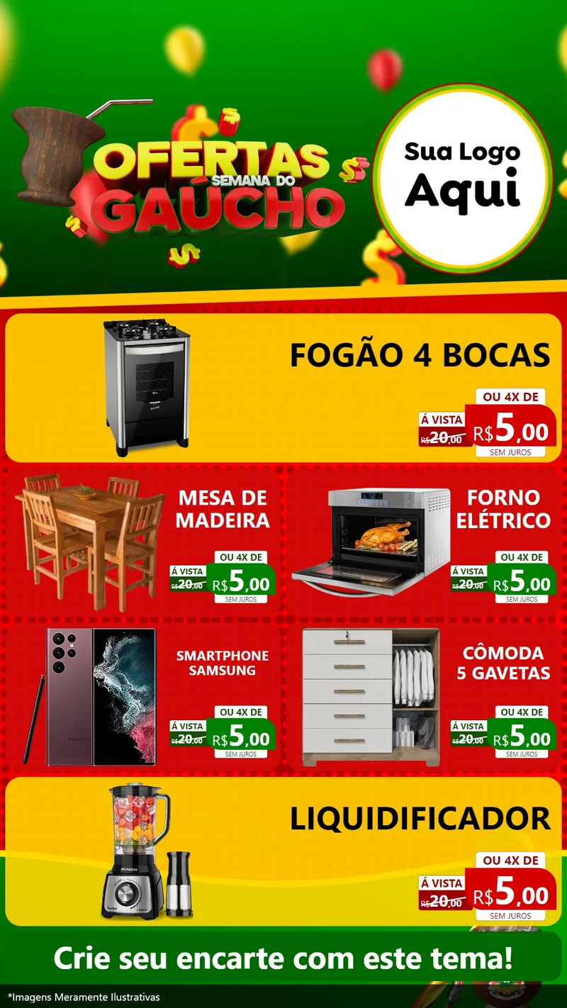 Modelo de TV para TV Vertical com o tema Ofertas Semana Do Gaúcho para Móveis e Eletro