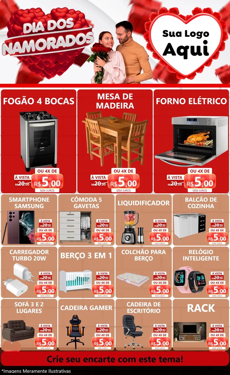 Modelo de Encarte para Encarte Grande com o tema Dia dos Namorados para Móveis e Eletro