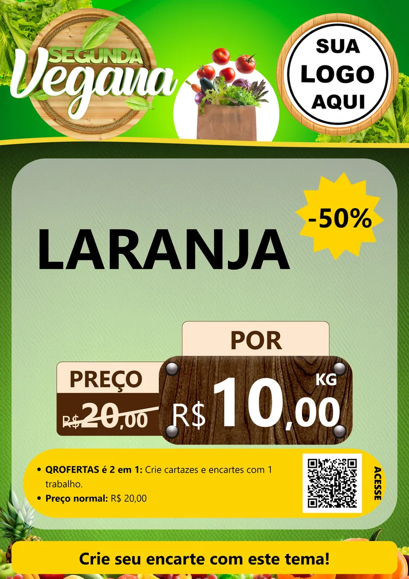 Modelo de Cartaz para Cartaz A4 Vertical com o tema Segunda Vegana para Hortifrúti