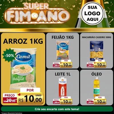 Modelo de Rede Social para Feed Facebook com o tema Super Fim de Ano para Supermercado