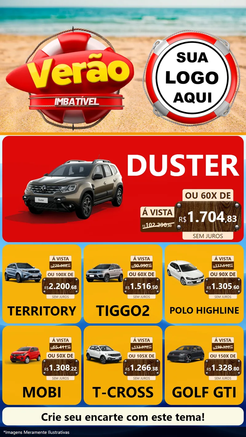 Modelo de Rede Social para Stories com o tema Verão Imbatível para Concessionaria de Carros
