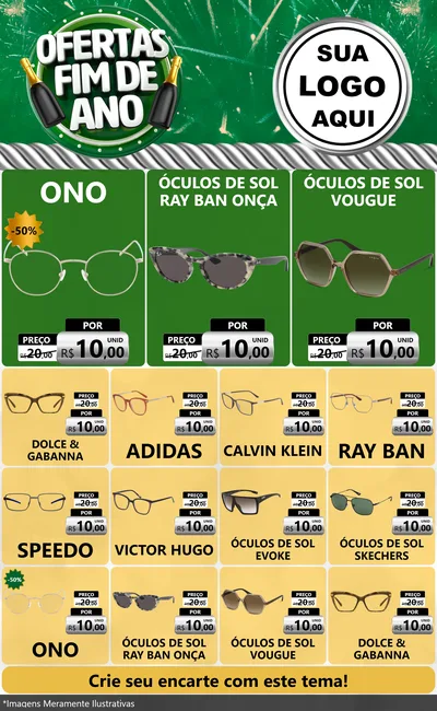Modelo de Encarte para Encarte Grande com o tema Ofertas Fim de Ano para Óticas