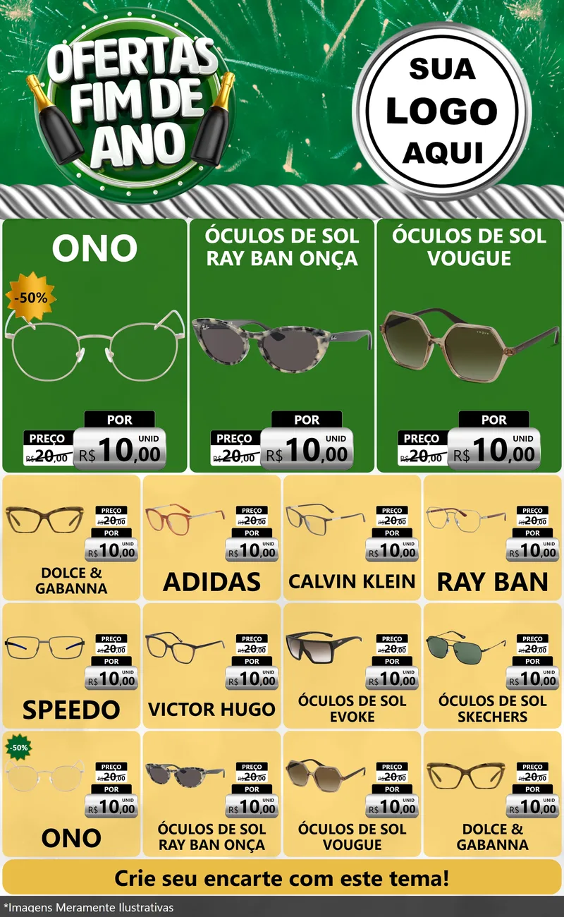 Modelo de Encarte para Encarte Grande com o tema Ofertas Fim de Ano para Óticas