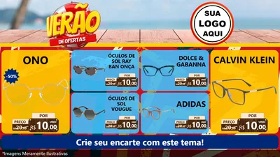 Modelo de TV para TV Horizontal com o tema Verão de Ofertas para Óticas