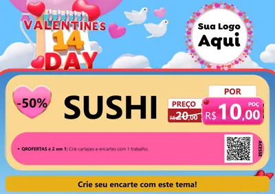 Modelo de Cartaz para Cartaz A4 Horizontal com o tema Valentine's Day para Comida japonesa