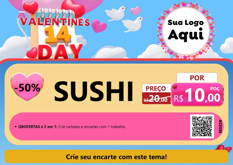 Modelo de Cartaz para Cartaz A4 Horizontal com o tema Valentine's Day para Comida japonesa