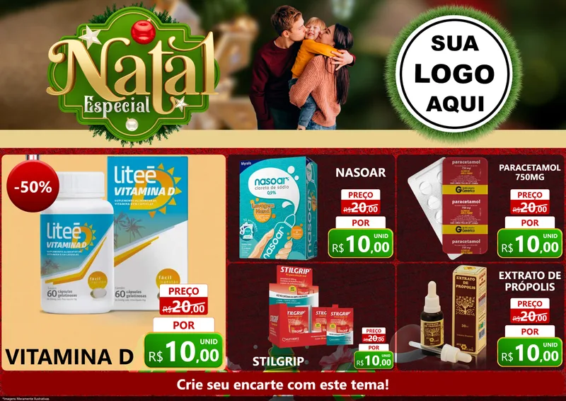 Modelo de Encarte para Encarte A4 Horizontal com o tema Natal Especial para Farmácia