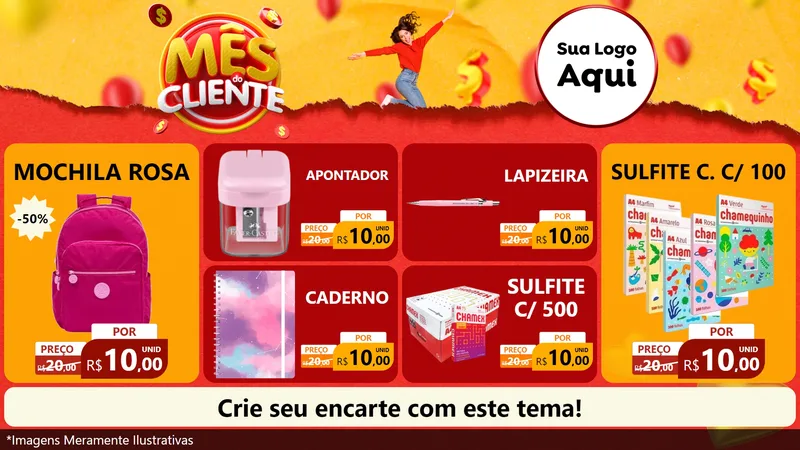 Modelo de TV para TV Horizontal com o tema Mês do Cliente para Papelaria