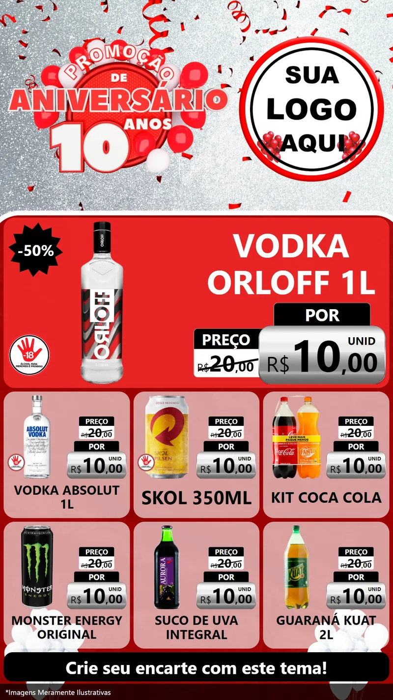 Modelo de Rede Social para Stories com o tema Promoção de Aniversário - 10 Anos para Distribuidora de bebidas