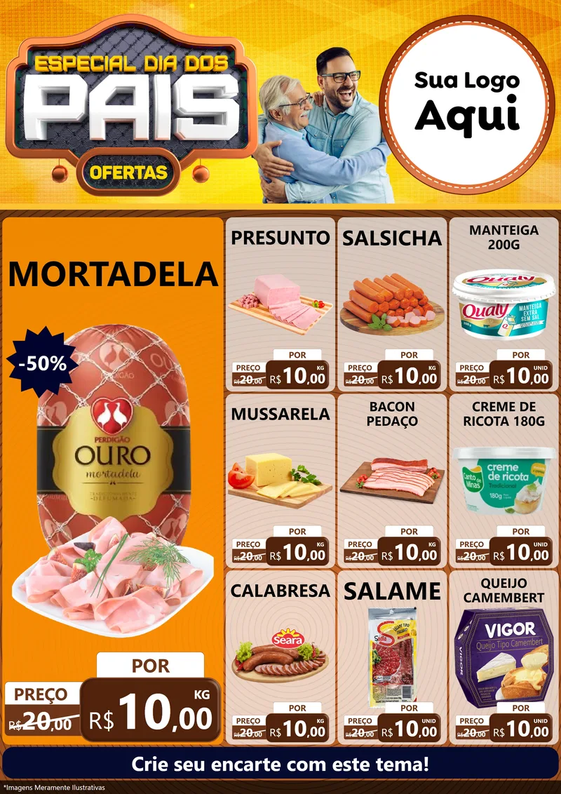 Modelo de Encarte para Encarte A4 Vertical com o tema Especial Dia dos Pais para Frios e Laticínios