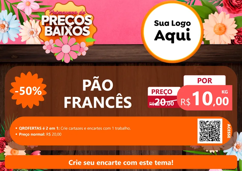 Modelo de Cartaz para Cartaz A4 Horizontal com o tema Primavera de Preços Baixos para Padaria