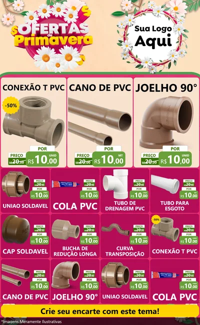 Modelo de Encarte para Encarte Grande com o tema Ofertas de Primavera para Tubos e conexões