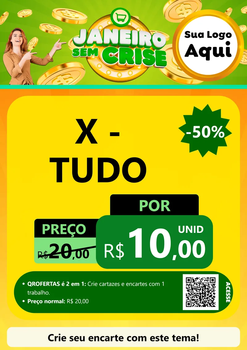 Modelo de Cartaz para Cartaz A4 Vertical com o tema Janeiro Sem Crise para Hamburgueria