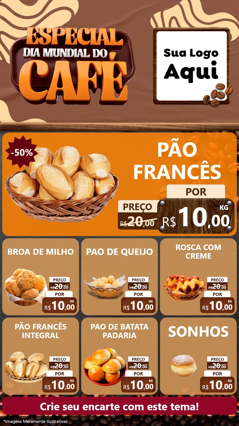 Modelo de Rede Social para Stories com o tema Especial Dia Mundial do Café para Padaria
