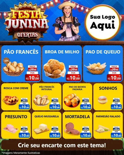Modelo de Rede Social para Feed Instagram com o tema Festa Junina Ofertas para Padaria