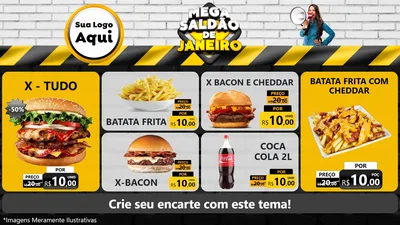 Modelo de TV para TV Horizontal com o tema Mega Saldão de Janeiro para Hamburgueria