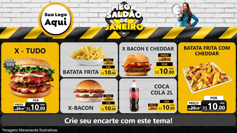 Modelo de TV para TV Horizontal com o tema Mega Saldão de Janeiro para Hamburgueria