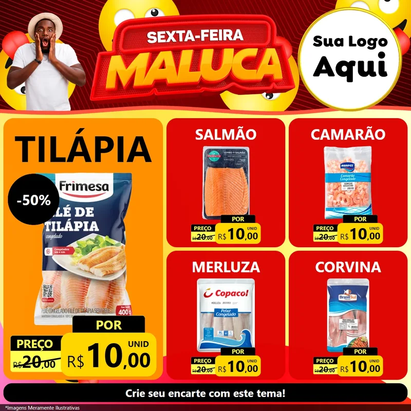 Modelo de Rede Social para Feed Facebook com o tema Sexta-feira Maluca para Peixaria