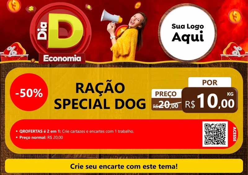 Modelo de Cartaz para Cartaz A4 Horizontal com o tema Dia D Economia para Pet Shop