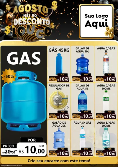 Modelo de Encarte para Encarte A4 Vertical com o tema Agosto Mês do Desconto Louco para Água e gás