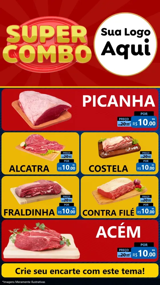 Modelo de TV para TV Vertical com o tema Super Combo para Açougue