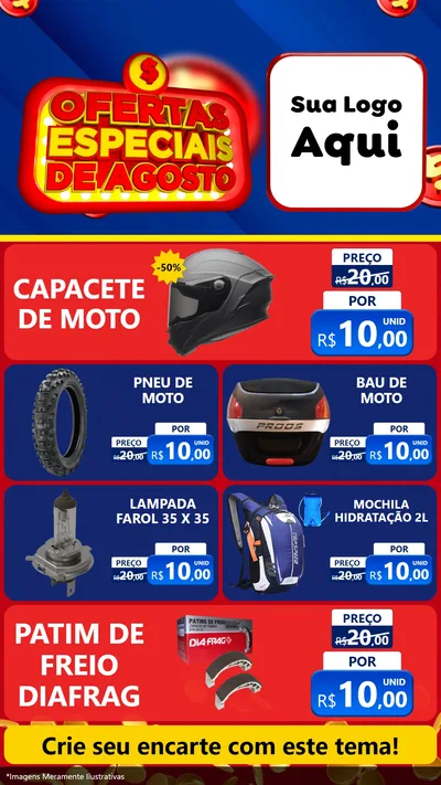 Modelo de TV para TV Vertical com o tema Ofertas Especiais de Agosto para Moto peças