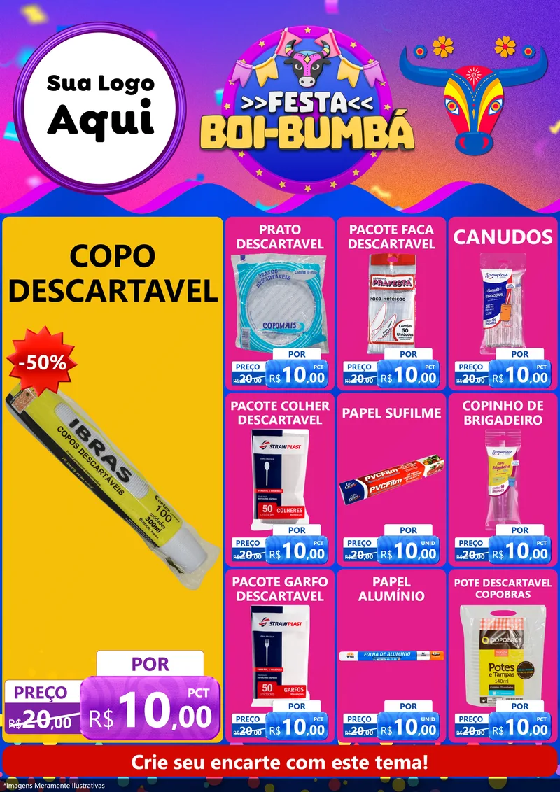 Modelo de Encarte para Encarte A4 Vertical com o tema Festa Boi-Bumbá para Embalagens