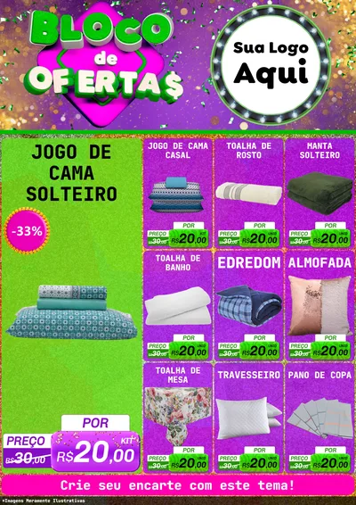 Modelo de Encarte para Encarte A4 Vertical com o tema Bloco de Ofertas para Cama, Mesa e Banho
