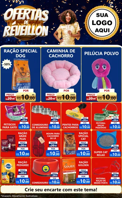 Modelo de Encarte para Encarte Grande com o tema Ofertas de Réveillon para Pet Shop