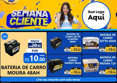 Modelo de Encarte para Encarte A4 Horizontal com o tema Semana do Cliente para Baterias Elétricas