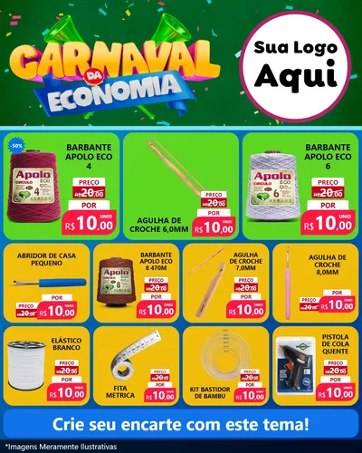 Modelo de Rede Social para Feed Instagram com o tema Carnaval da Economia para Armarinho e Aviamentos
