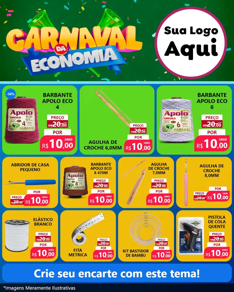 Modelo de Rede Social para Feed Instagram com o tema Carnaval da Economia para Armarinho e Aviamentos