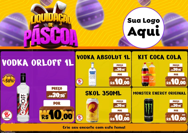 Modelo de Encarte para Encarte A4 Horizontal com o tema Liquidação de Páscoa para Distribuidora de bebidas