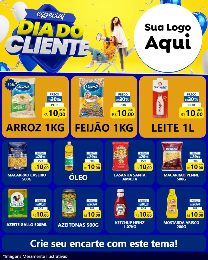 Modelo de Rede Social para Feed Instagram com o tema Especial Dia do Cliente para Supermercado
