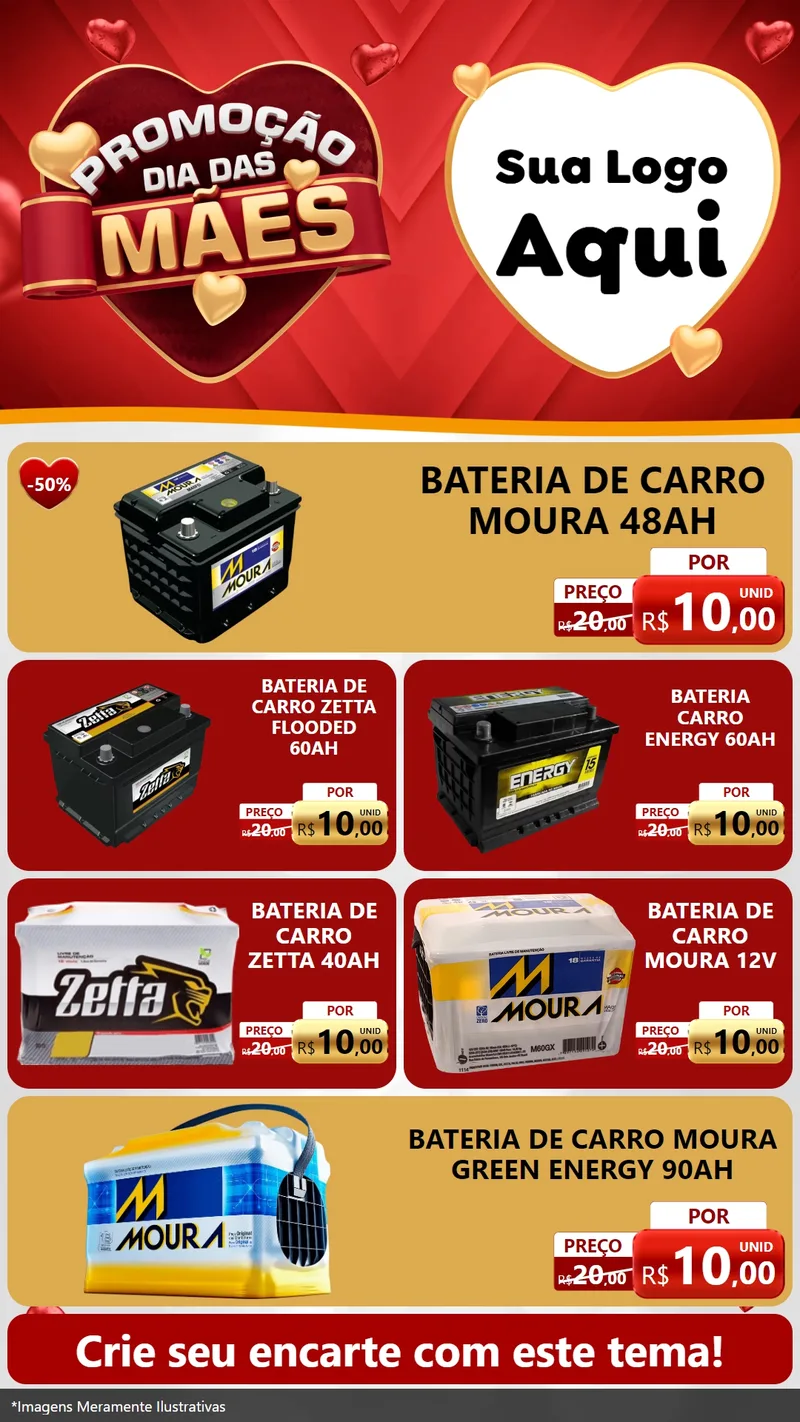 Modelo de TV para TV Vertical com o tema Promoção Dia das Mães para Baterias Elétricas