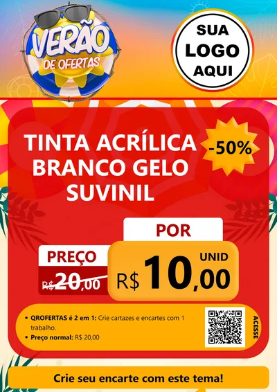 Modelo de Cartaz para Cartaz A4 Vertical com o tema Verão de Ofertas para Tintas e Ferramentas