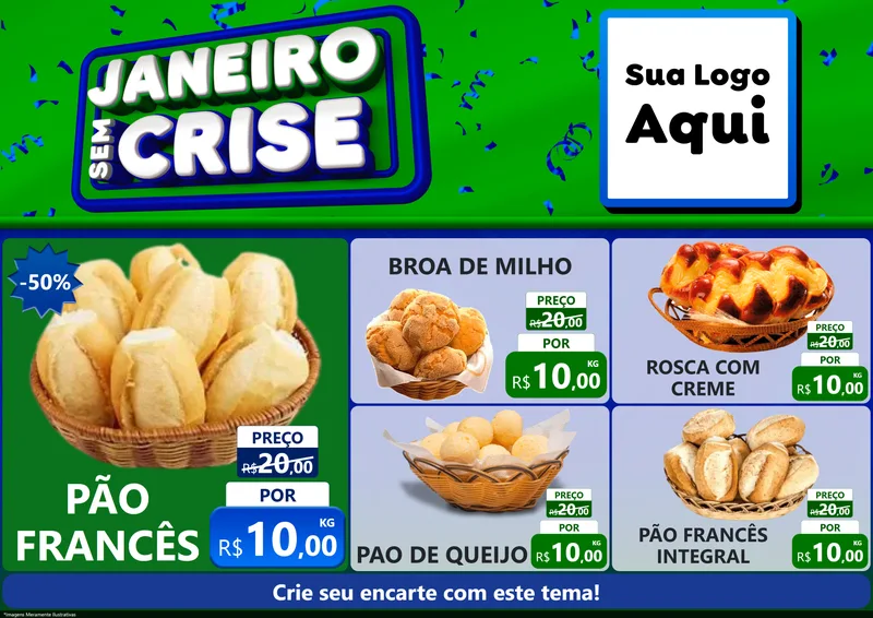 Modelo de Encarte para Encarte A4 Horizontal com o tema Janeiro Sem Crise para Padaria