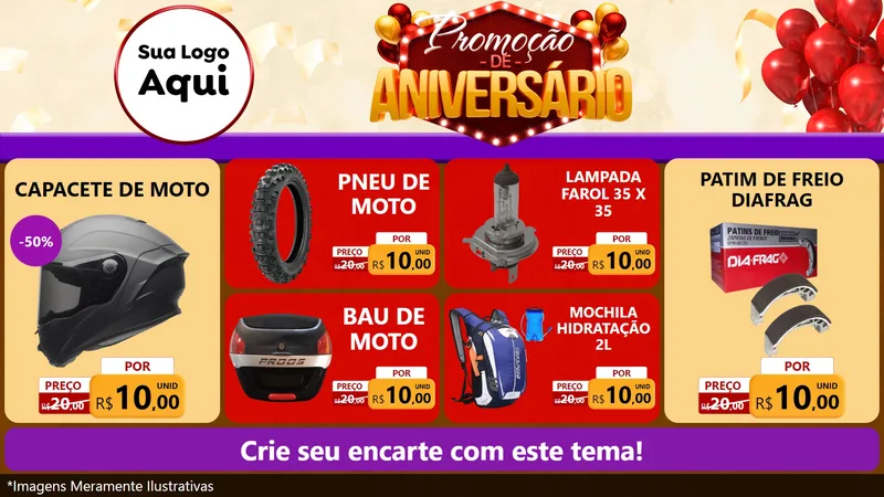 Modelo de TV para TV Horizontal com o tema Promoção de Aniversário para Moto peças