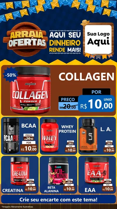 Modelo de Rede Social para Stories com o tema Arraiá de Ofertas - Junina para Suplementos alimentares