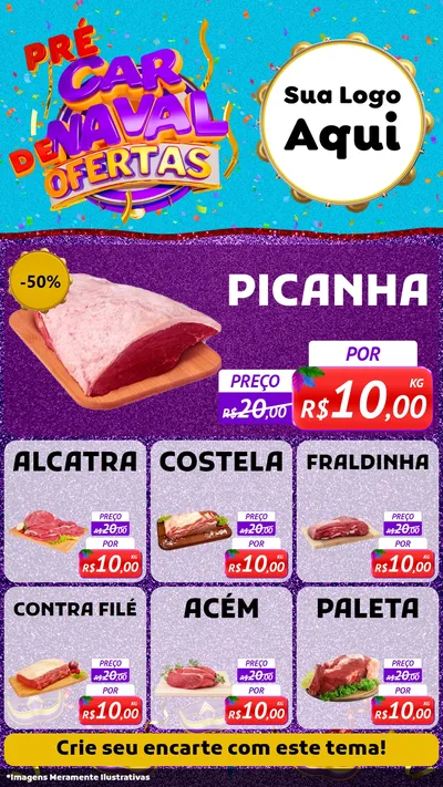 Modelo de Rede Social para Stories com o tema Pré Carnaval de Ofertas para Açougue