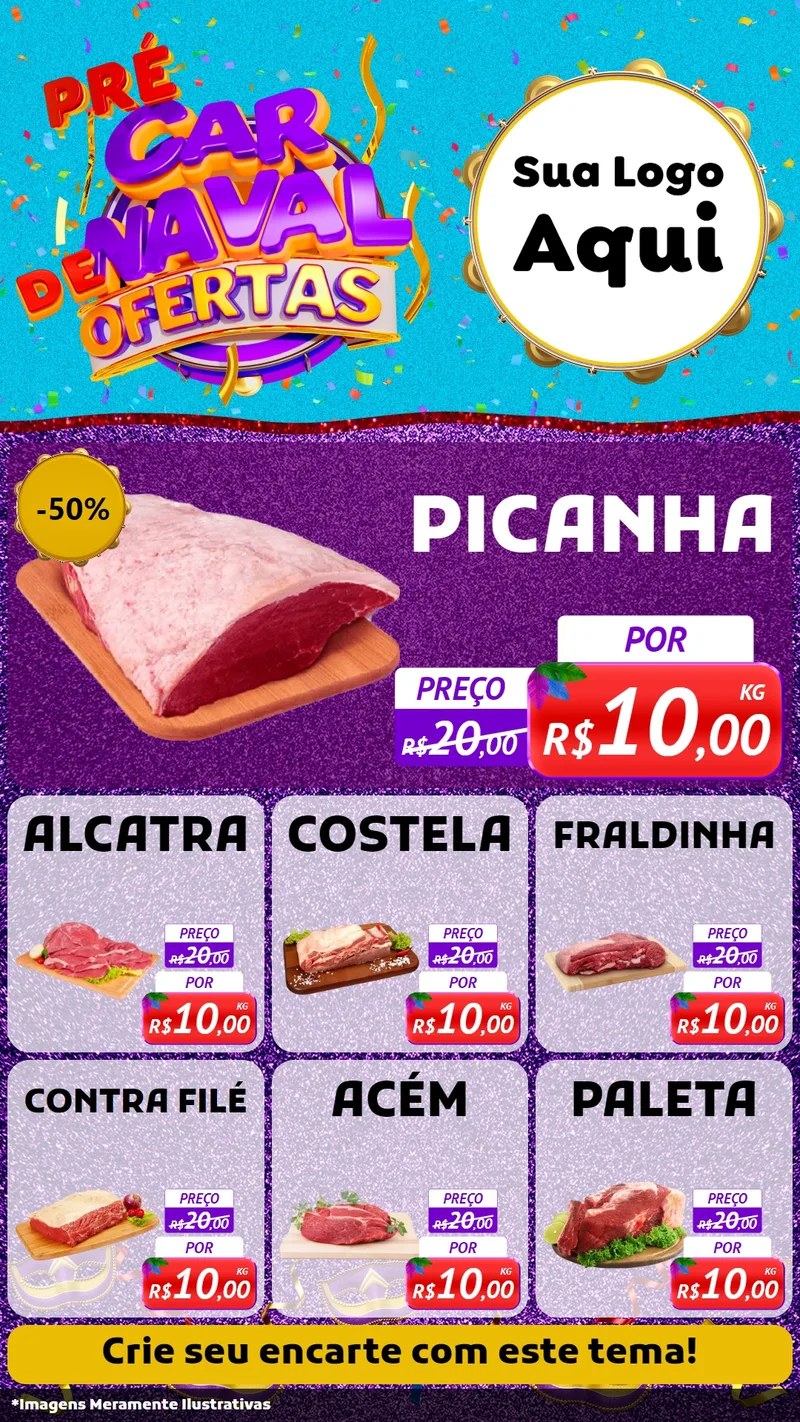 Modelo de Rede Social para Stories com o tema Pré Carnaval de Ofertas para Açougue