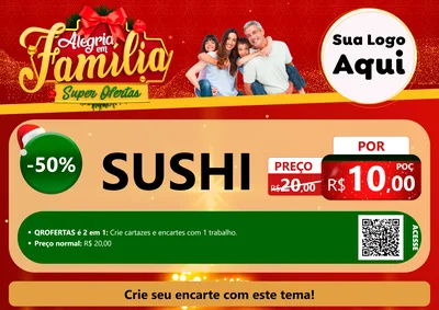 Modelo de Cartaz para Cartaz A4 Horizontal com o tema Alegria em Família Super Ofertas - Natal para Comida japonesa